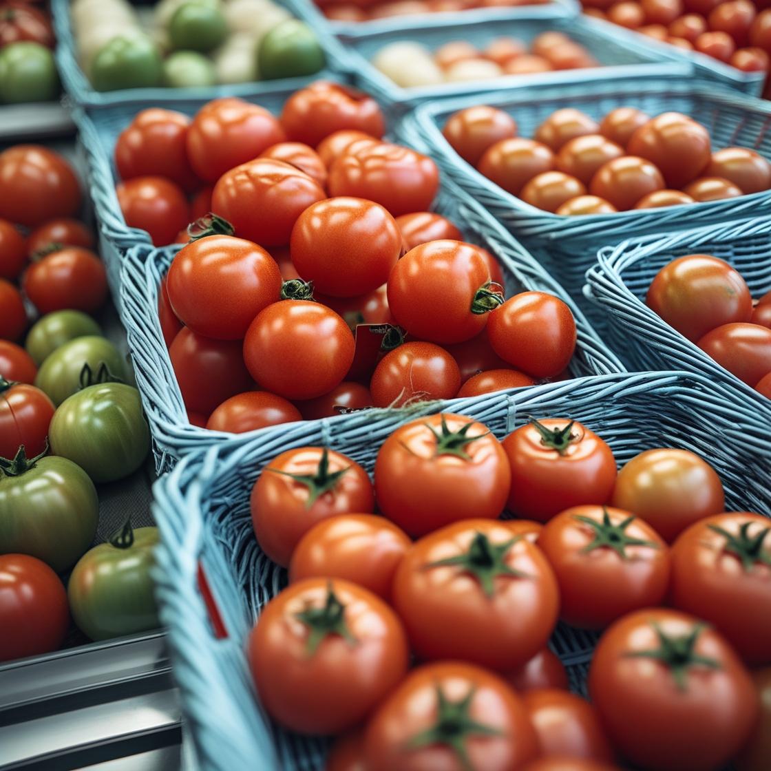 Tomates en cestas de supermercado